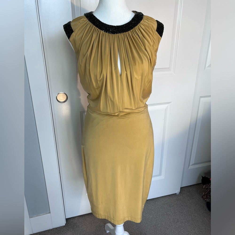Robert Rodriguez Shirred Beaded Pencil Dress in Marigold Sz XS - Vintage